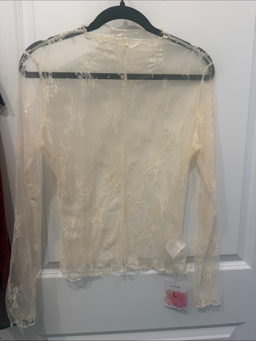 Sheer Lace Long-Sleeve Top - Cream